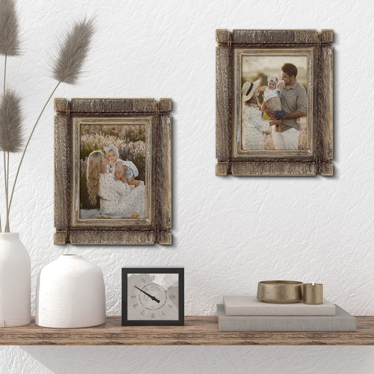 takfot Rustic Picture Frames 5x7 Wooden Picture Frame Set of 2, Distressed Western Photo Frame with Real Glass Wall and Tabletop Display Gift for Mom Dad Family Friends takfot