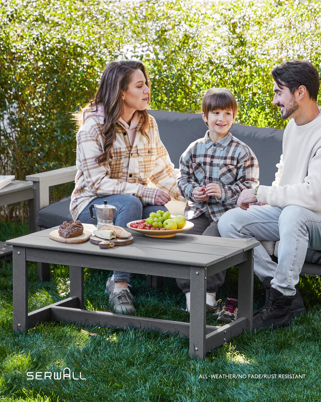 SERWALL HDPE Patio Furniture Set, 7-Piece Outdoor Sectional Sofa Set, All Weather Outdoor Couch Set for Deck, Lawn, Grey Frame with Grey Cushion SERWALL