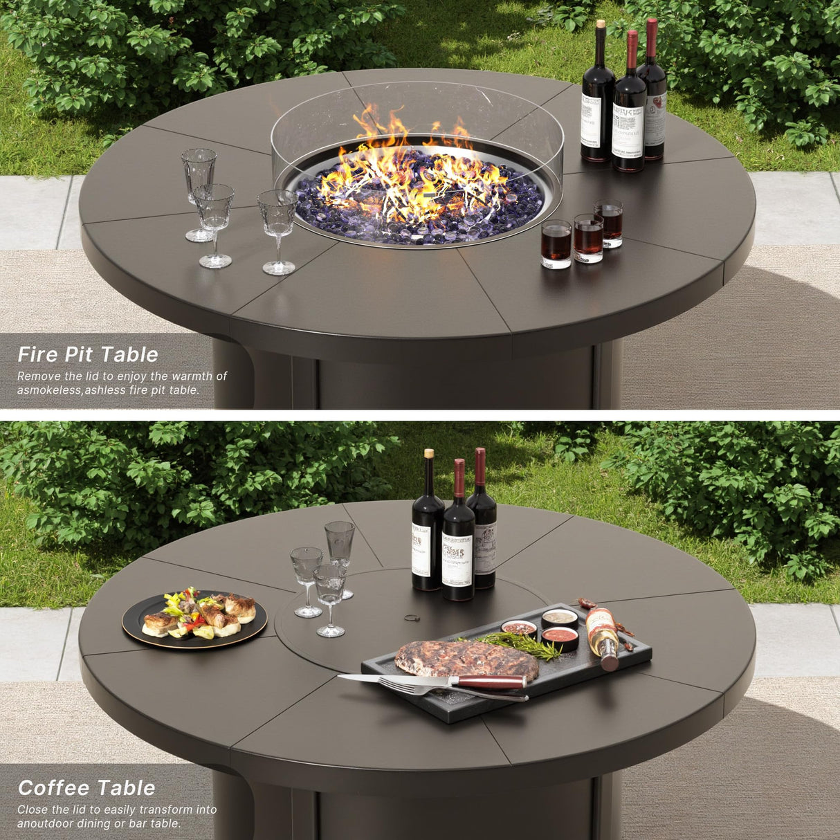 Trumbeak 7 Pcs Outdoor Patio Furniture Set with 48"/55000 BTU Outdoor Round Propane Fire Pit Table,Patio Conversation Sets 6 Fixed Chairs No-Slip Cushions and Waterproof Covers,Grey Trumbeak