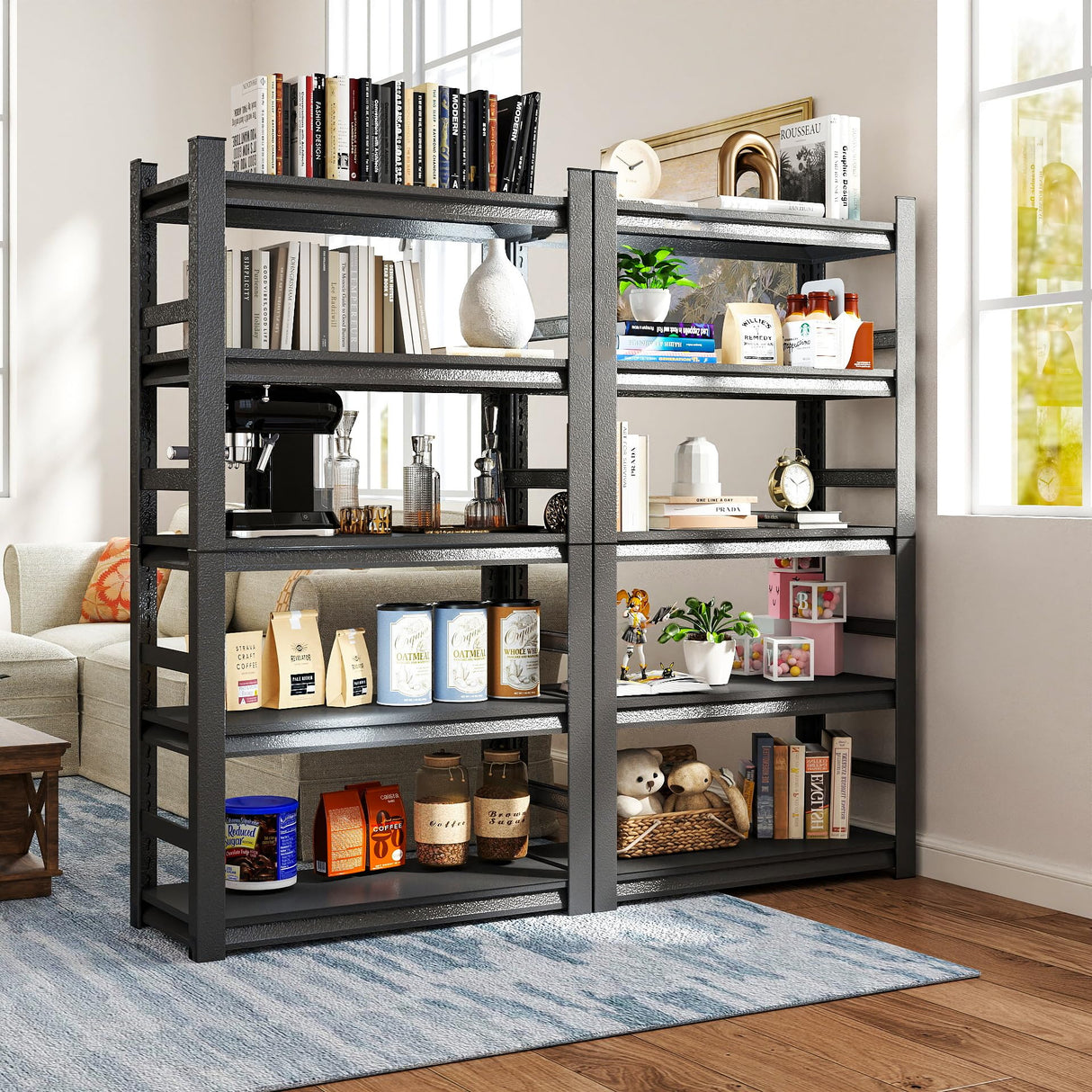 BEESTMUEBLE Metal Book Shelf, Industrial Bookcase, 5 Tiers Adjustable Shelving Unit and Storage, Heavy Duty Sturdy Bookshelf for Living Room, Bedroom BEESTMUEBLE