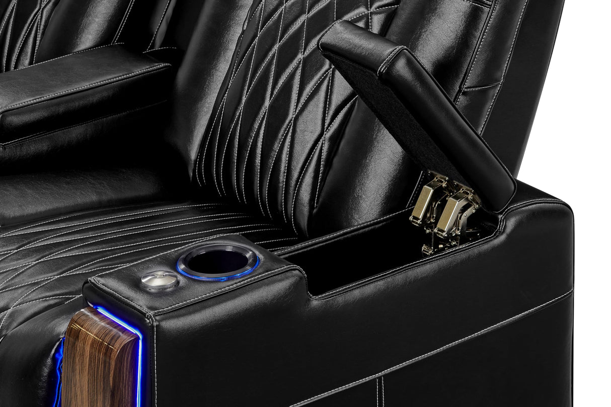 Valencia Tuscany Executive Premier Home Theater Seating with Heat & Massage, Top Grain Italian Nappa 11000 Leather Power Recliner Chair with Headrest & Lumbar Support (Row of 2 Loveseat, Black) VALENCIA THEATER SEATING