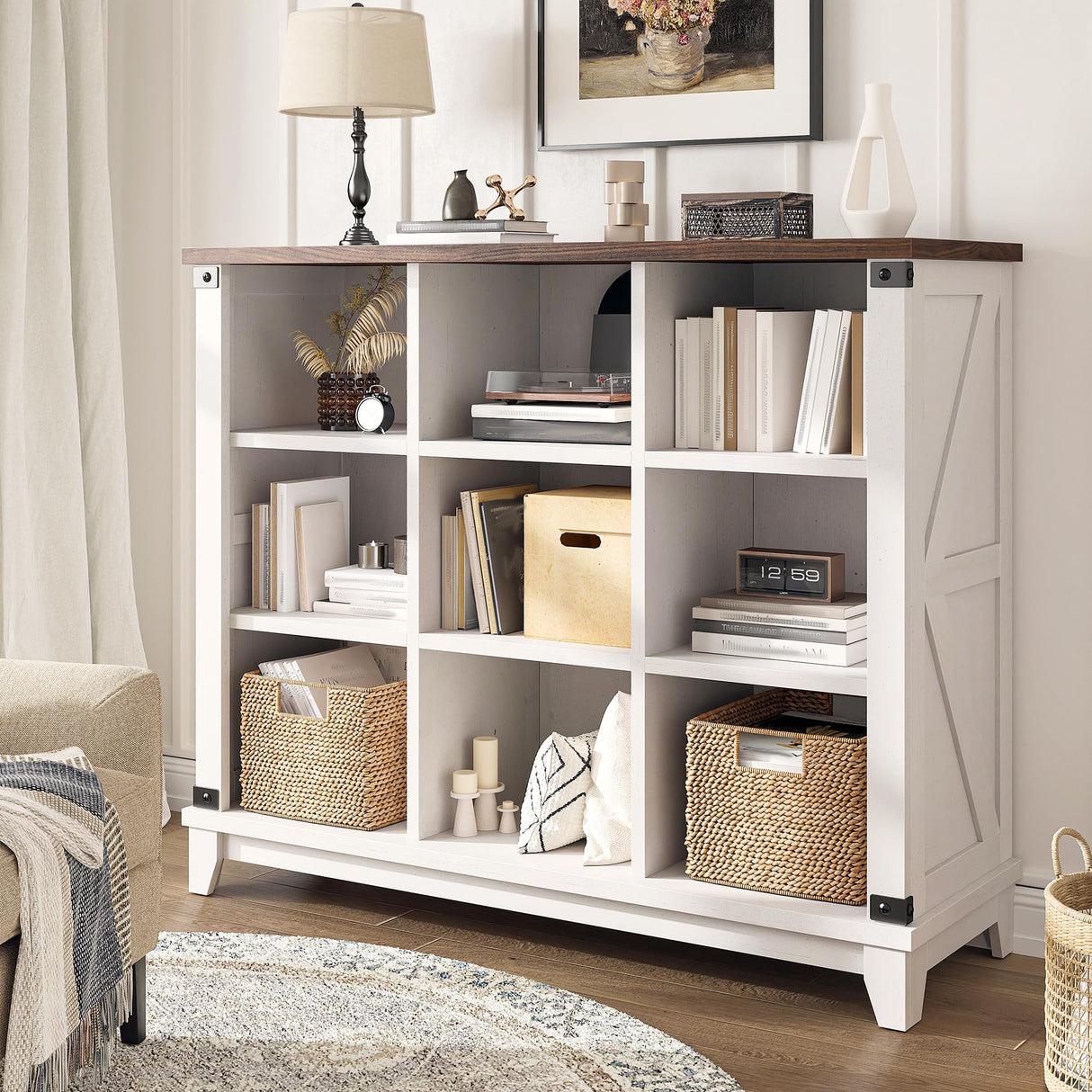 EnHomee 9 Cube Storage Organizer and Shelf, Cube Shelf with Storage,White Bookshelf for Bedroom and Home Office EnHomee