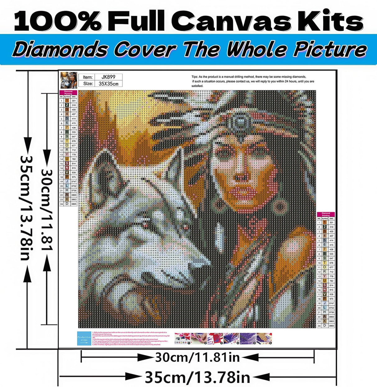 5D Diamond Art Kits for Adults Beginners Indian Wolf,DIY Full Round Drill Diamond Painting Kits, Paint by Diamonds Dots Gem Art Crystal Easy,Home Wall Decor 13.78X13.78 Inch Acelii