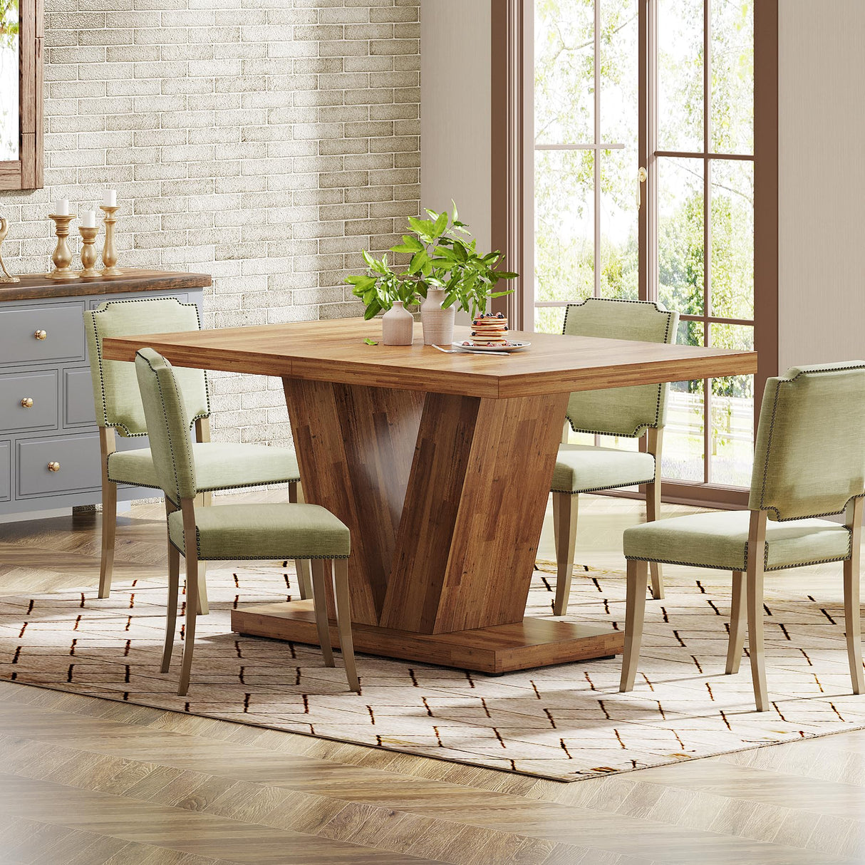 Tribesigns 47-Inch Dining Table for 4, Walnut Brown Kitchen Dinner Table with Heavy Duty Pedestal, Farmhouse Wooden Eating Table for Home, Dining Room, Small Space Tribesigns