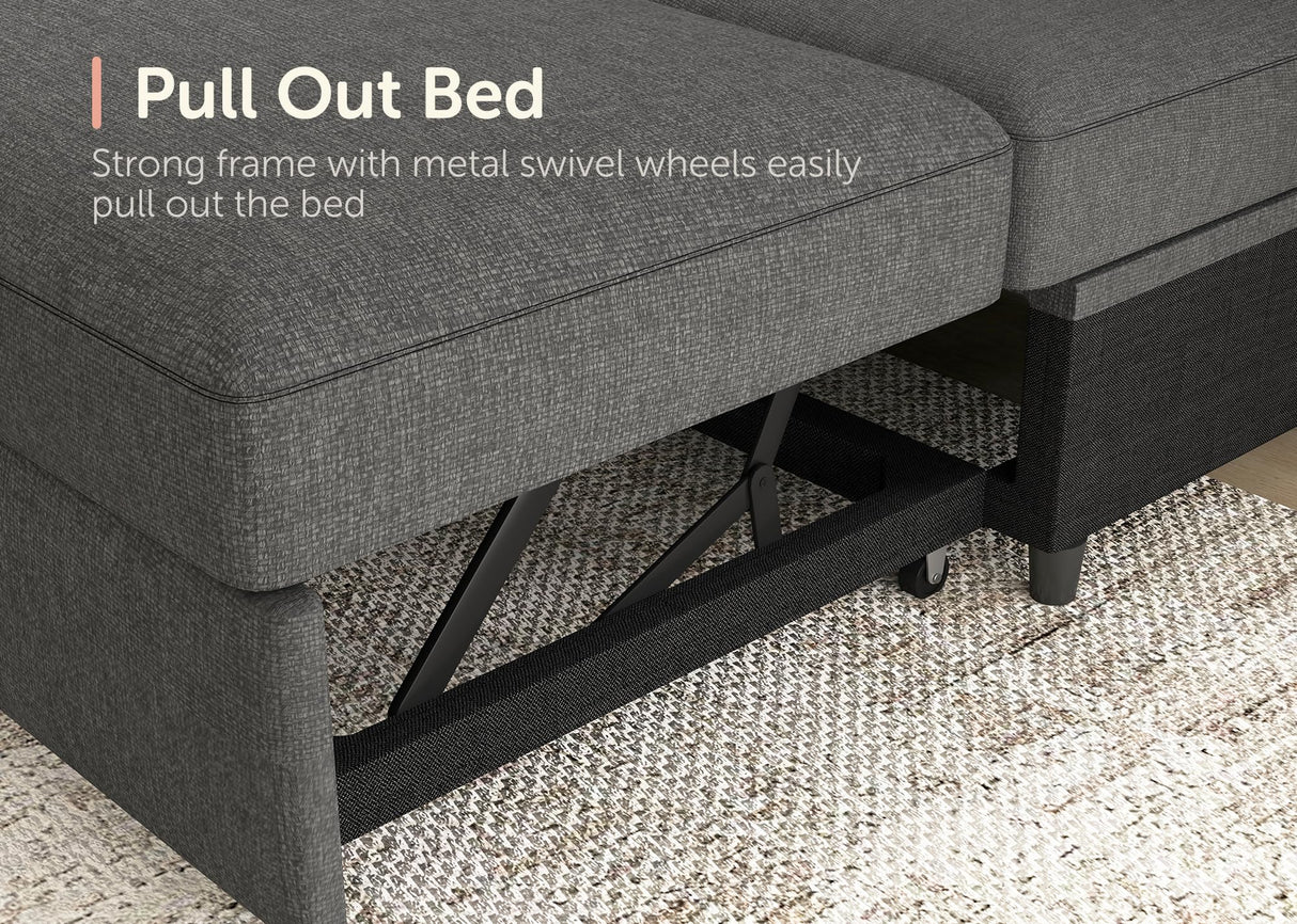 HONBAY Sectional Sleeper Sofa with Pull Out Bed U-Shape Sectional Couch Sleeper Bed with Storage Chaise 6 Seater Sleeper Sectional Sofa Bed, Light Grey HONBAY