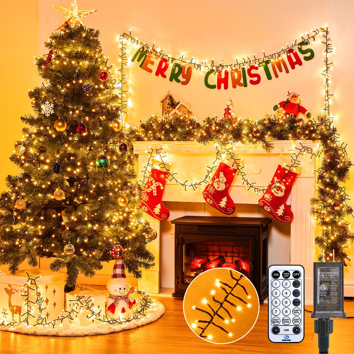 Minetom 50 Ft 1000 LED Cluster Lights Christmas Tree Lights Outdoor Christmas Firecrackers String Lights, 12 Modes Timer Remote Waterproof Plug in Twinkle Fairy Lights for Xmas Tree Garland Party Minetom