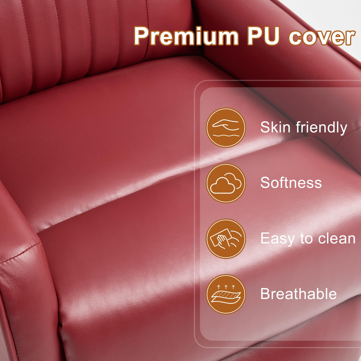 Manual Swivel Rocker Recliner Chair for Adults, Overstuffed Recliner Glider with Massage and Heat, Living Room Reclining Chair, PU Leather Red Luxlen