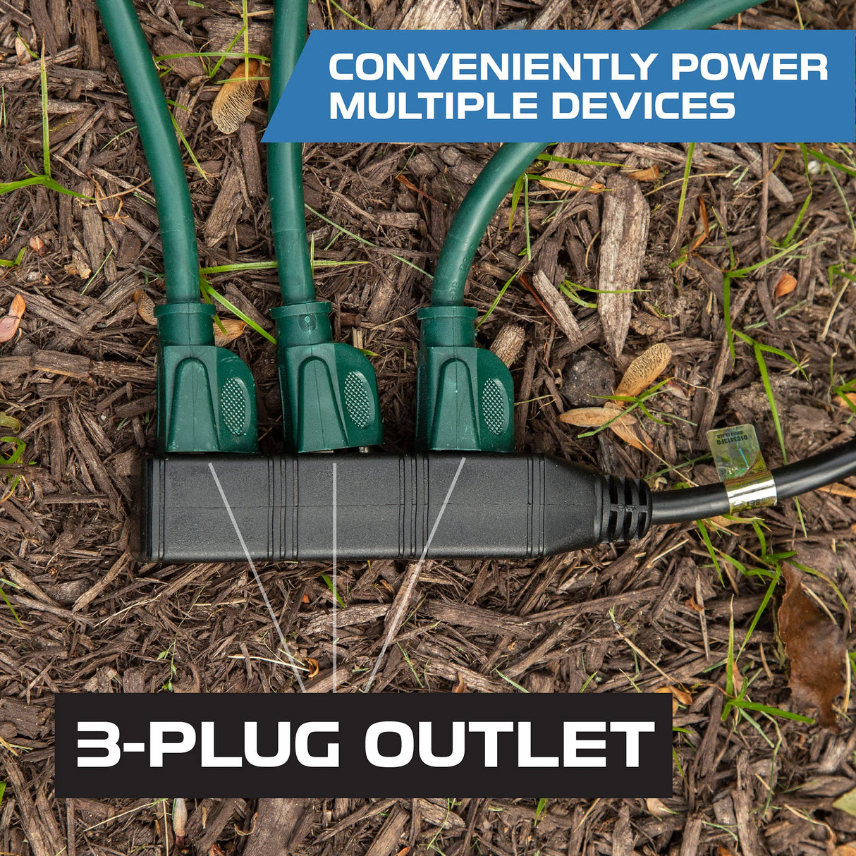 Iron Forge Cable 3 Outlet Power Strip Outdoor Extension Cord 15 ft, 16/3 Weatherproof Heavy Duty Black Extension Cord with Multiple Outlets 3 Prong IRON FORGE CABLE