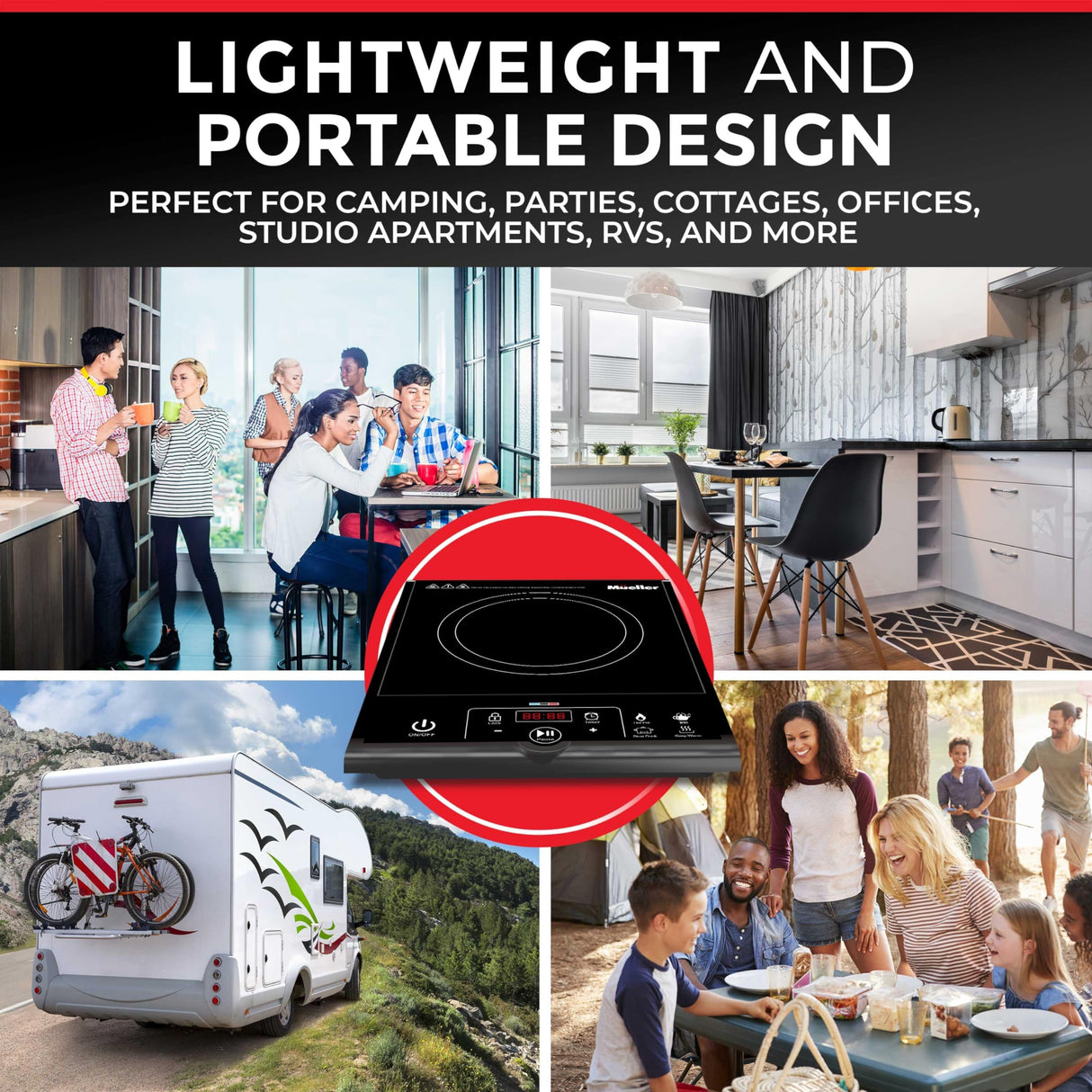 Mueller RapidTherm Portable Induction Cooktop, Hot Plate Electric Stove Top Burner 1800W, 8 Temp Levels up to 460°F, Auto-Off & Pot Detection, LED Display, Child Lock, 4 Programs, Burners for Cooking Mueller