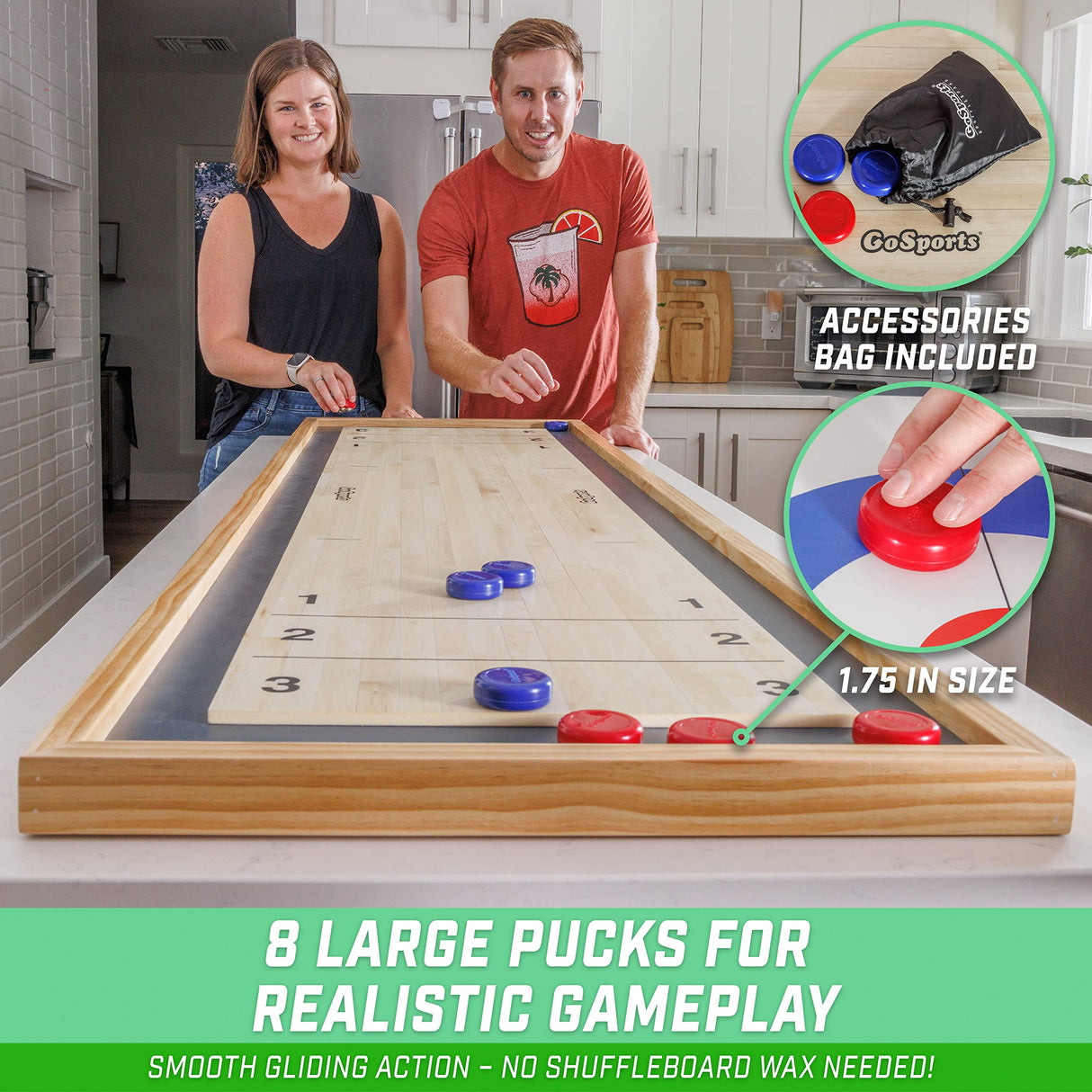 GoSports Shuffleboard and Curling 2 in 1 Board Games - Classic Tabletop or Giant Size - Choose Your Style GoSports