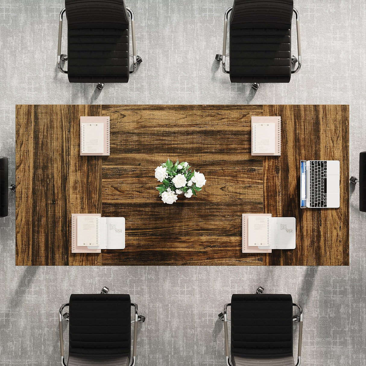 Tribesigns Rectangular Conference Table for 4-6 People, Office Meeting Table with Sturdy Legs, Small Conference Room Table for Office Meeting Breakroom, Brown and Black Tribesigns