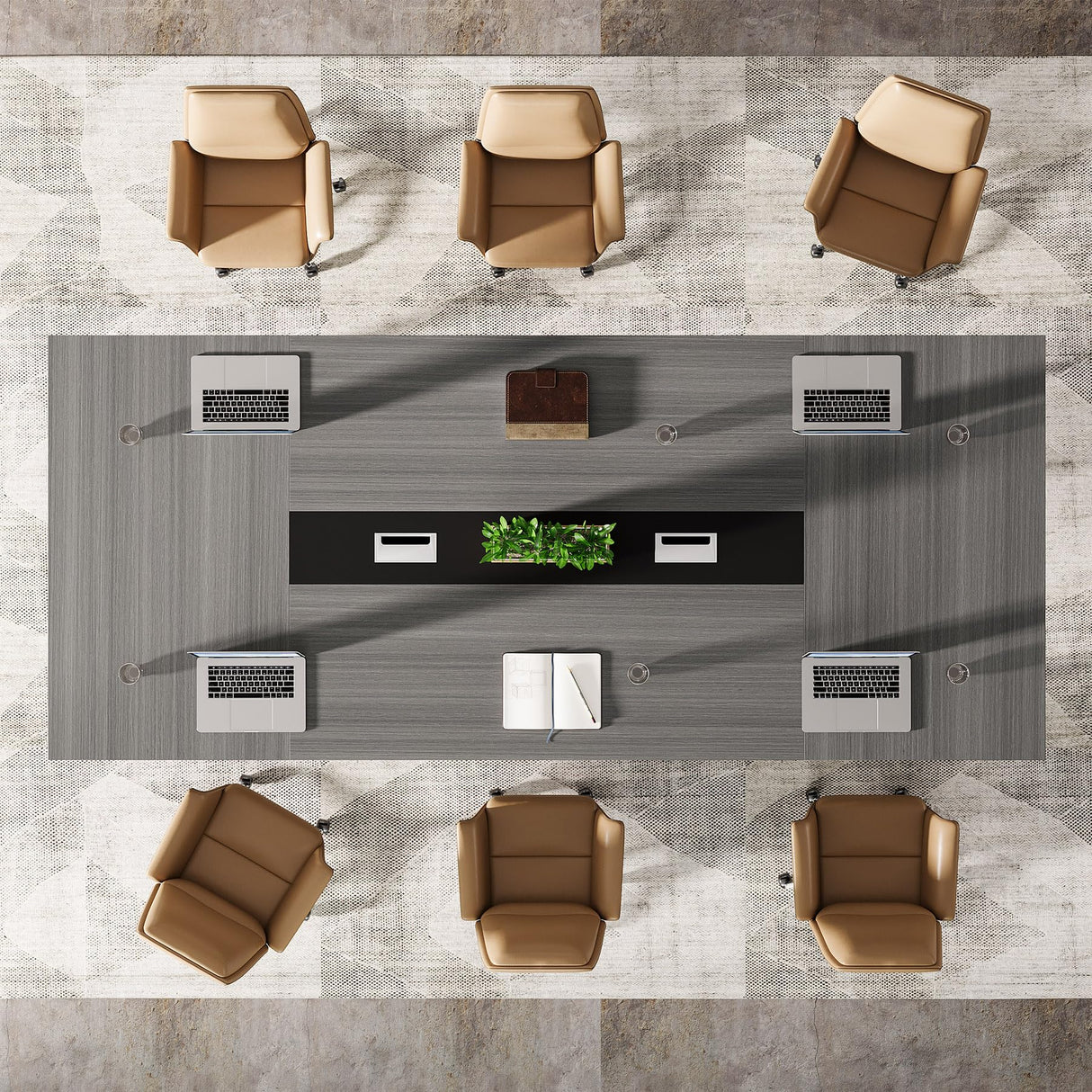 Tribesigns 8FT Large Conference Table for 10 People, Industrial 94.5-Inch Meeting Table with Two Grommets, Rectangular Podcast Training Table for Home Office, Studio, Business, 2 PCS Tribesigns