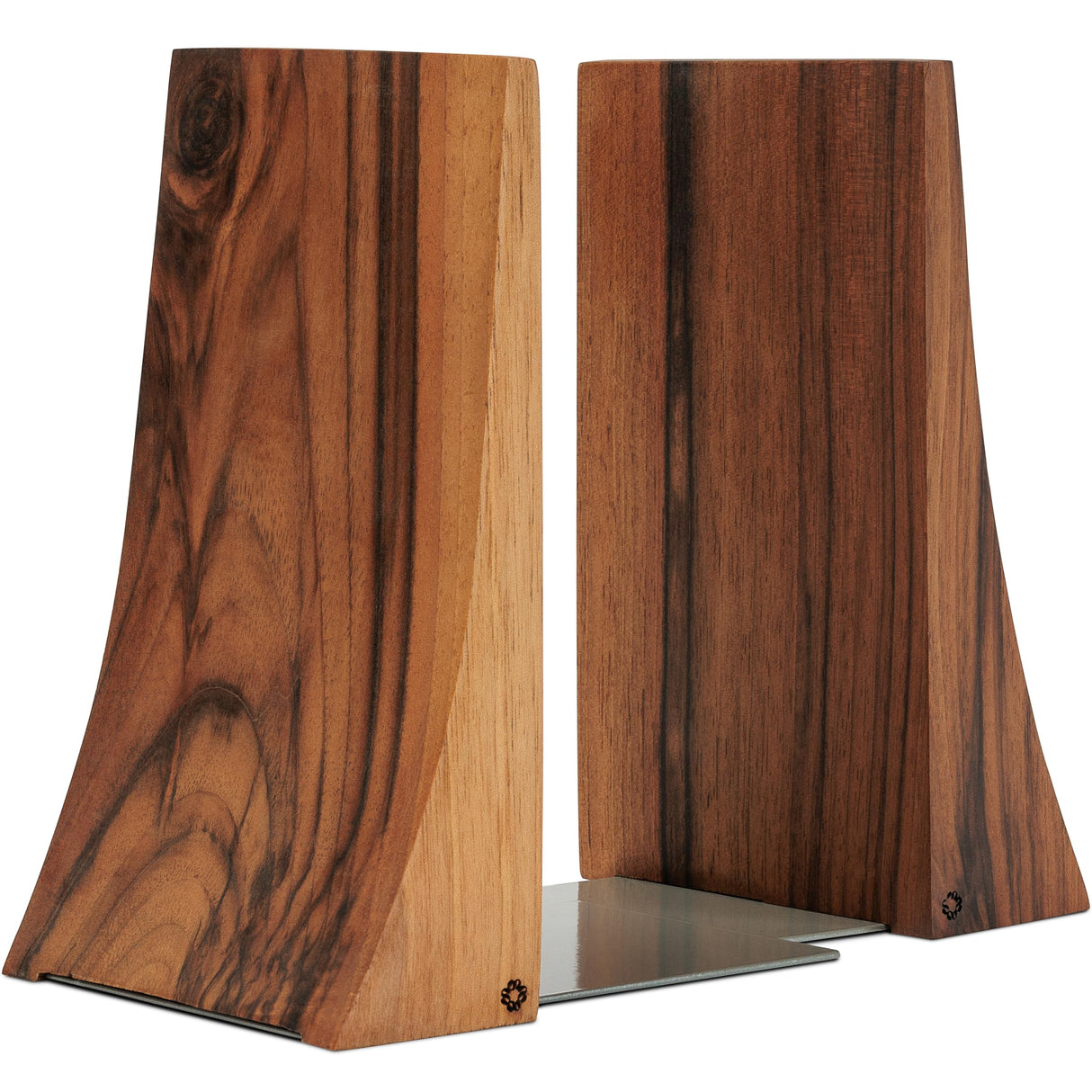 TILISMA Bookends, Walnut Wood with Metal Base - 2 Handmade Book Holders for Heavy Books - Decorative Accessories for Bookshelf Organization and Display TILISMA