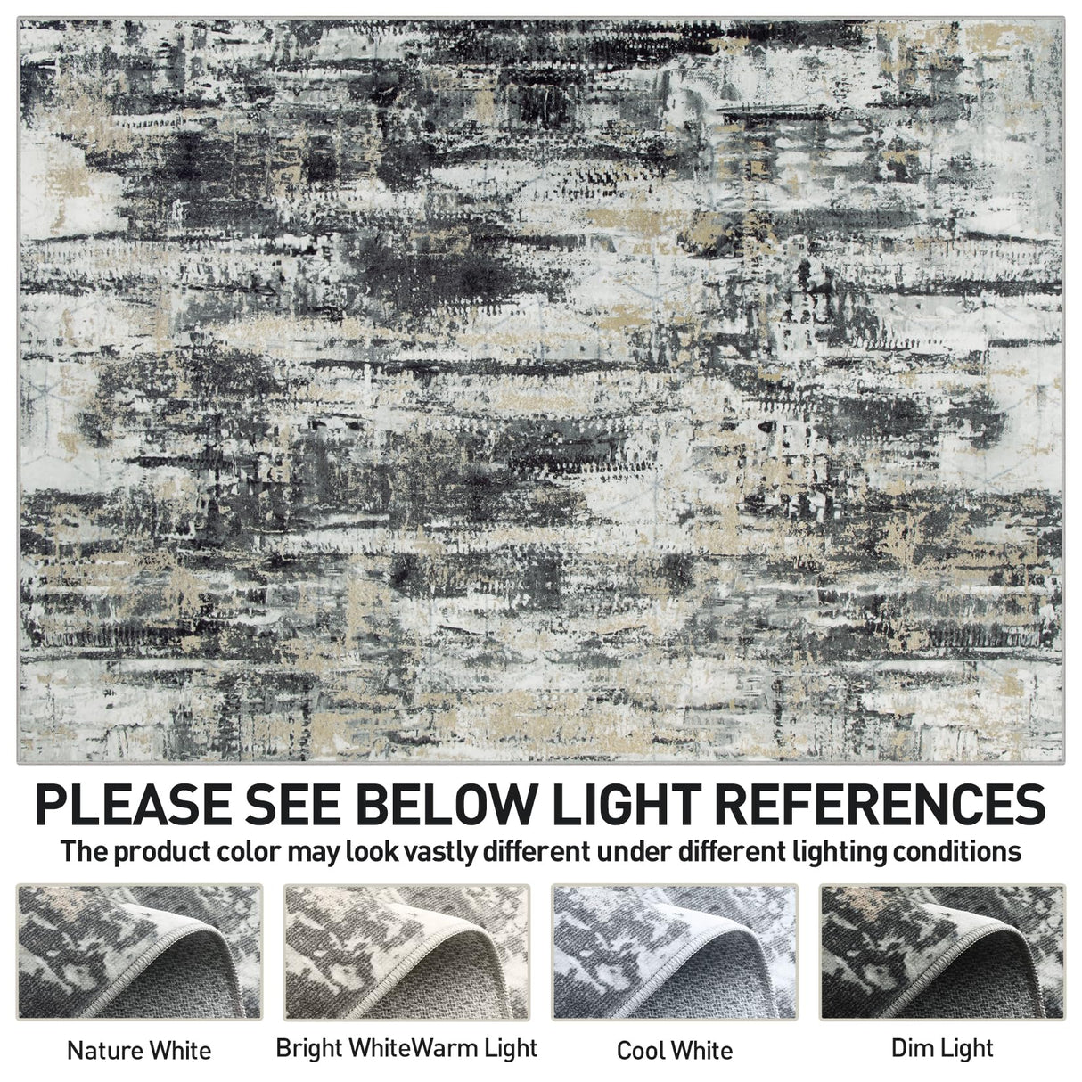 8x10 Area Rugs Washable Rug: Large Modern Abstract Living Room Rug Soft Anti-Skid Thin Carpet Indoor Floor Non-Shedding Carpets for Bedroom Dining Farmhouse Nursery Home Office Black Grey Gold Gent drizz