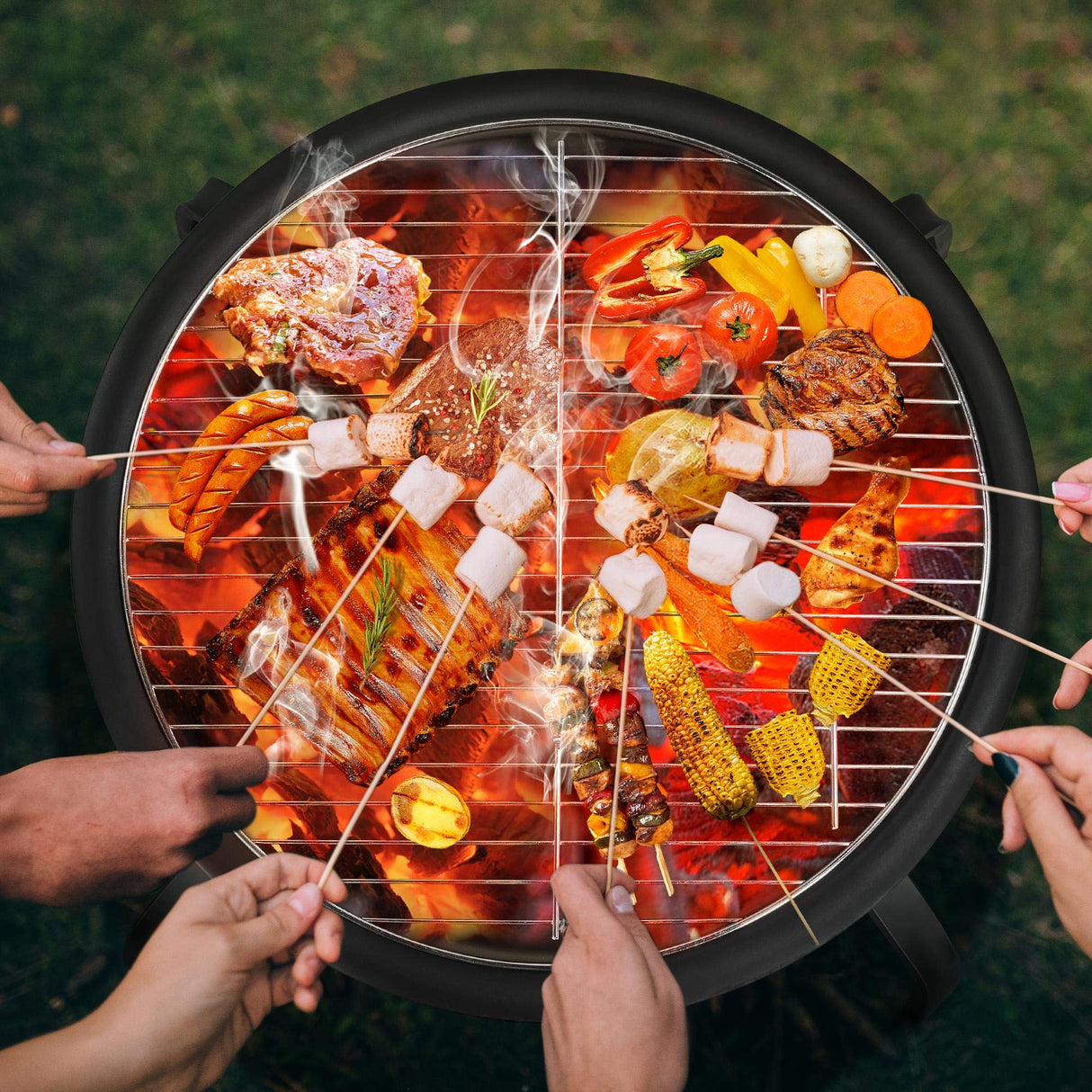 Yaheetech 21inch Fire Pit Portable Folding Steel Fire Bowl Garden Treasures Fire Pit for Outside Fireplace with Carrying Bag, Spark Screen, BBQ Grill & Log Grate for Patio Backyard Camping Bonfire Yaheetech