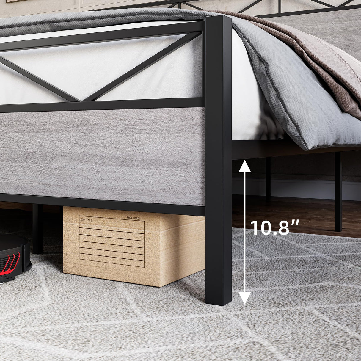 Senfot Heavy-Duty Queen Bed Frame with Rustic Grey Wood Headboard and Footboard Senfot