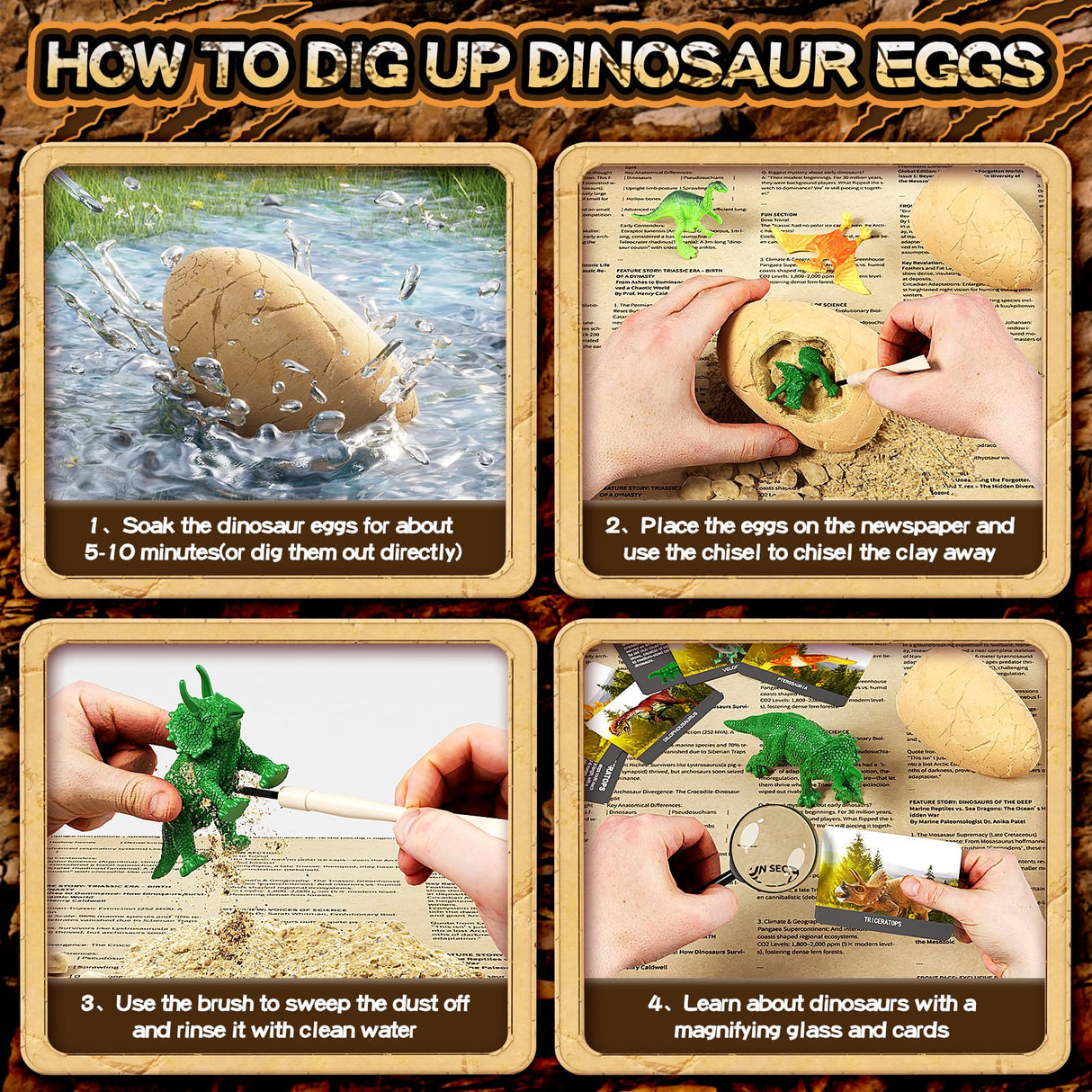Uregoio 24 Dinosaur Eggs Dig Kit Toys for Kids, Surprise Dinosaur Eggs Excavation Kit with Magnifier, Science STEM Christmas Birthday Easter Gifts for Boys Girls Age 3 4 5 6 7 8 9 10 + Years Old Uregoio
