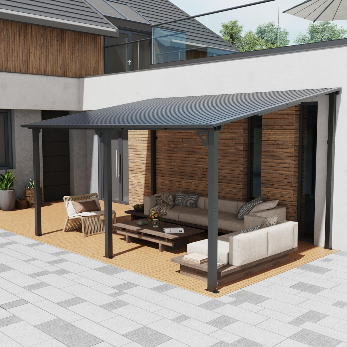 OC Orange-Casual 10x14 FT Patio All-Iron Gazebo,Hard Top Lean to Gazebo Pergola with Roof, Wall Mounted Heavy Duty Awnings, for Outdoor, Backyard, Deck OC Orange-Casual