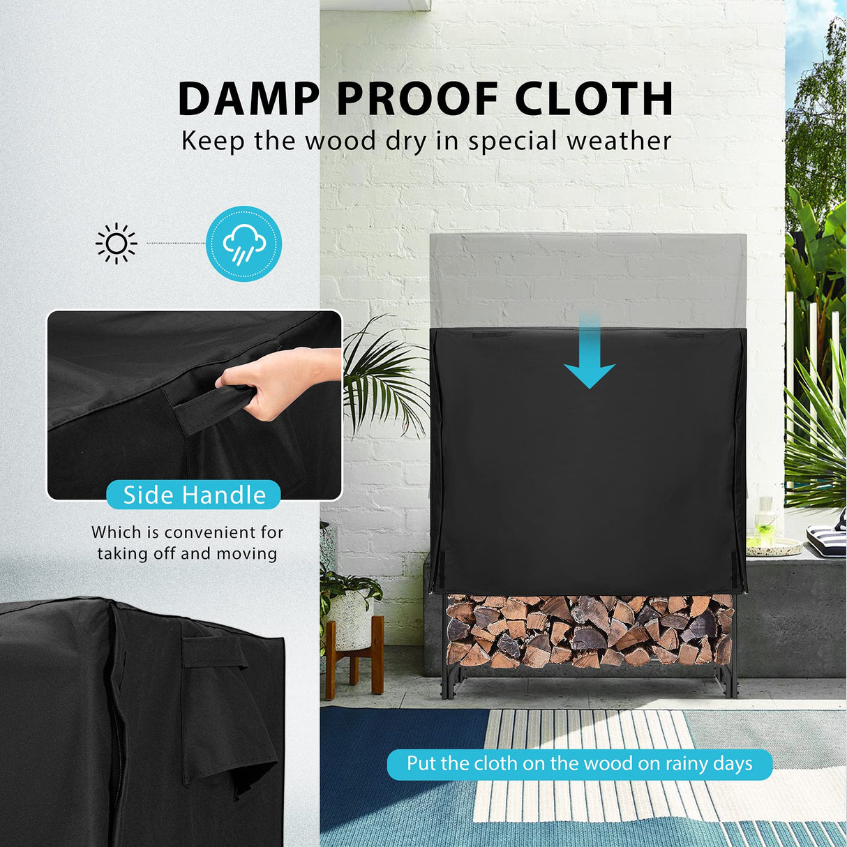 VIVOHOME 4ft Heavy Duty Indoor Outdoor Firewood Storage Log Rack and Cover Combo Set with Zipper VIVOHOME