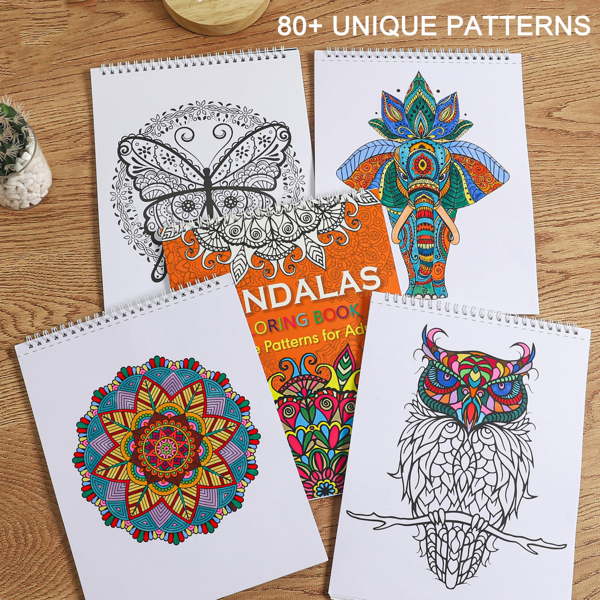 Silunkia Adult Coloring Books Set 8.5 x 11 Inch - 4 Books Adult Animal Butterfly Bird Mandala Design, Coloring Books for Adults to Relax and Relieve Anxiety - Top Spiral Binding is Easier to Use