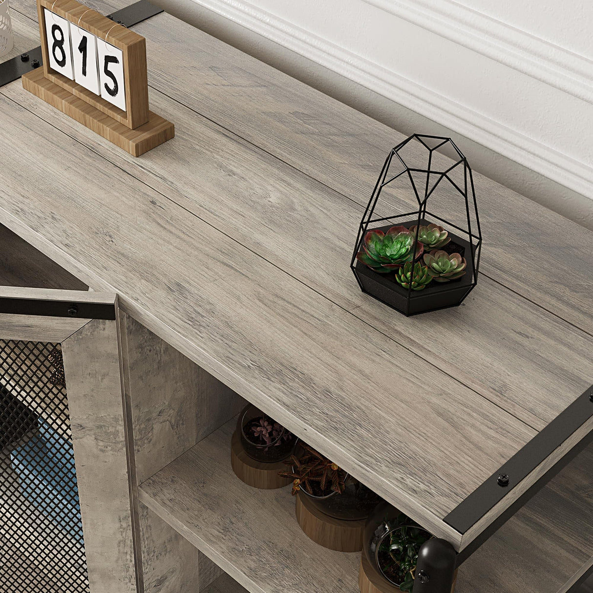 IDEALHOUSE TV Stand for 65 inches TVs, Farmhouse Entertainment Center with Storage Cabinet and Mesh Doors, Industrial TV Media Console Cabinet Table, Media Furniture for Living Room, Rustic Grey IDEALHOUSE