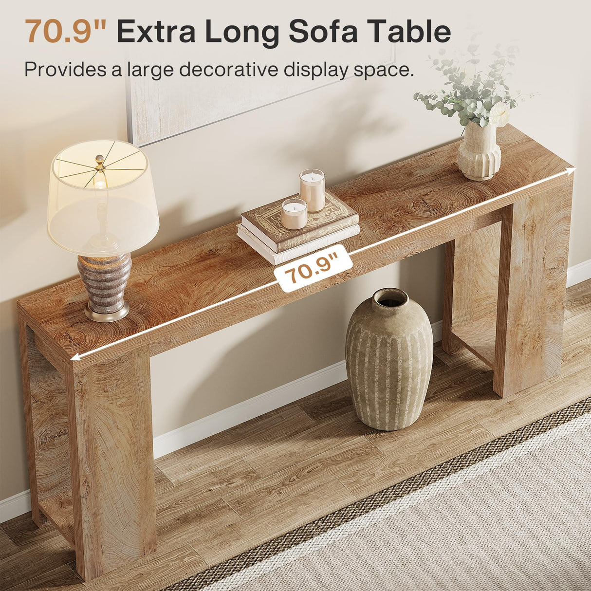 Tribesigns 70.9-Inch Extra Long Console Table, Farmhouse Wood Sofa Table Behind Couch, Narrow Entryway Accent Table for Living Room, Hallway, Entrance, Foyer, Light Oak Brown Tribesigns
