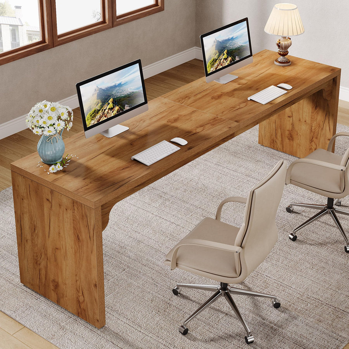 Tribesigns 78.7 Inches Long Computer Desk, Wooden Extra Long Double Desk Workstation for 2 People, Brown Tribesigns