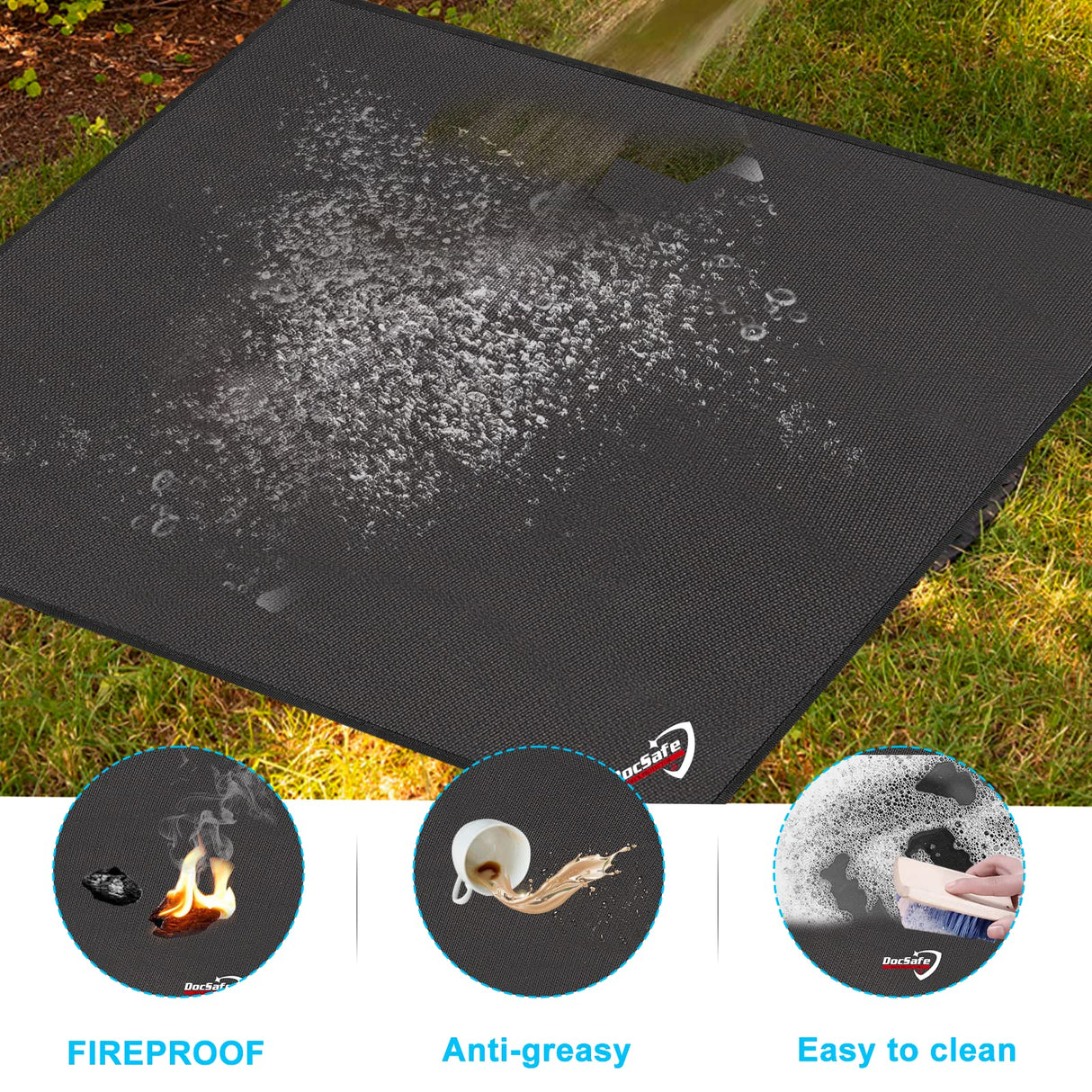 DocSafe Large Under Grill Mat 48" Square Fire Pit Mat,4 Layers Fireproof Mat Grill Pads Protect for Deck,Patio,Outdoor Charcoal,Smokers,Wood Floor,Indoor Fireplace Mat,Reusable Oil-Proof&Waterproof DocSafe