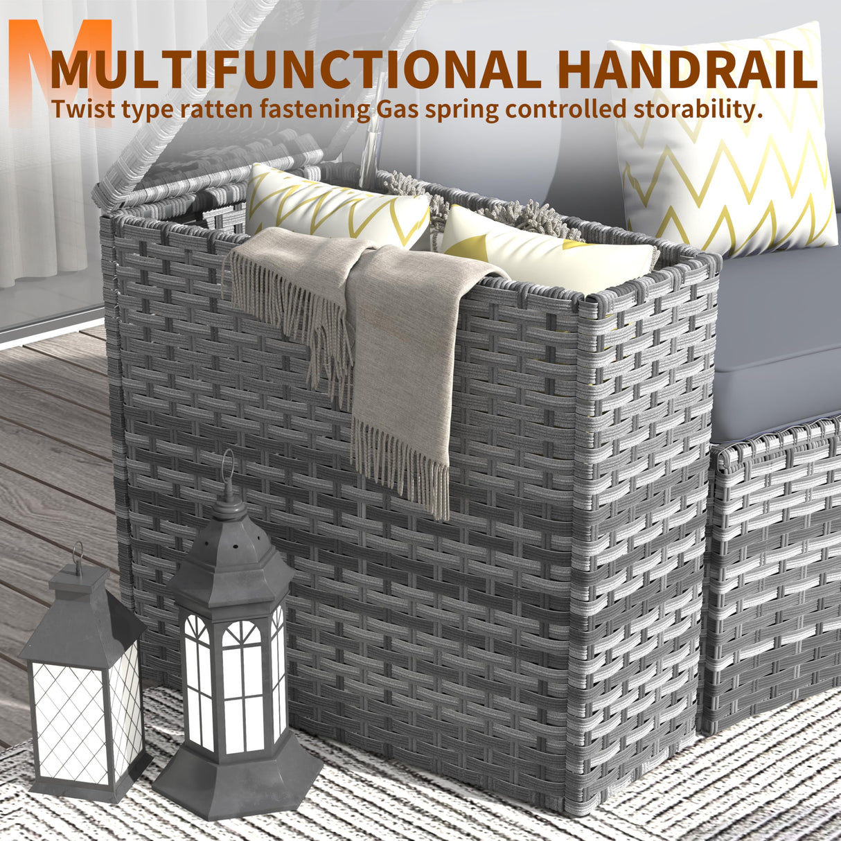 Amopatio Outdoor Patio Sectional Furniture Sets, 11 Pcs Curved Patio Couch with Storage Armrest Table and 4 Pillows, Half-Moon Outdoor Sofa Fit Porch Poolside Garden (Included Waterproof Cover) Amopatio