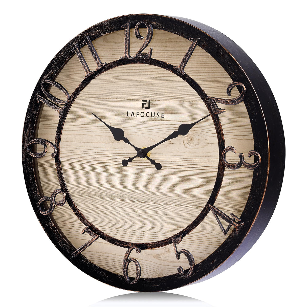 Lafocuse Silent Black Rustic Farmhouse Wall Clock with Raised 3D Arabic Numerals for Home Decor 12 Inch, Battery Operated Shabby Chic Kitchen Wall Clocks Decorative for Living Room Bedroom Office Lafocuse