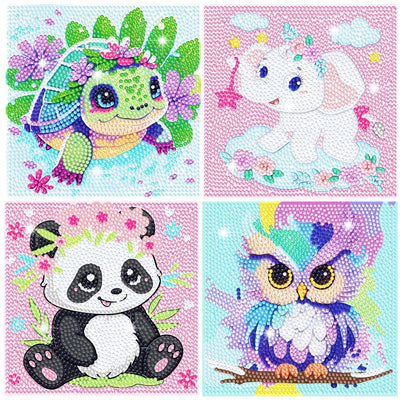 4 Pack Cartoon Diamond Art Kits for Kids, Crafts for Girls 8-12 Arts and Crafts for Kids Ages 4-8, 5D Cute Animals Diamond Art Painting for Adults Beginner, Gem Art for Home Wall Decor (6X6 inch)