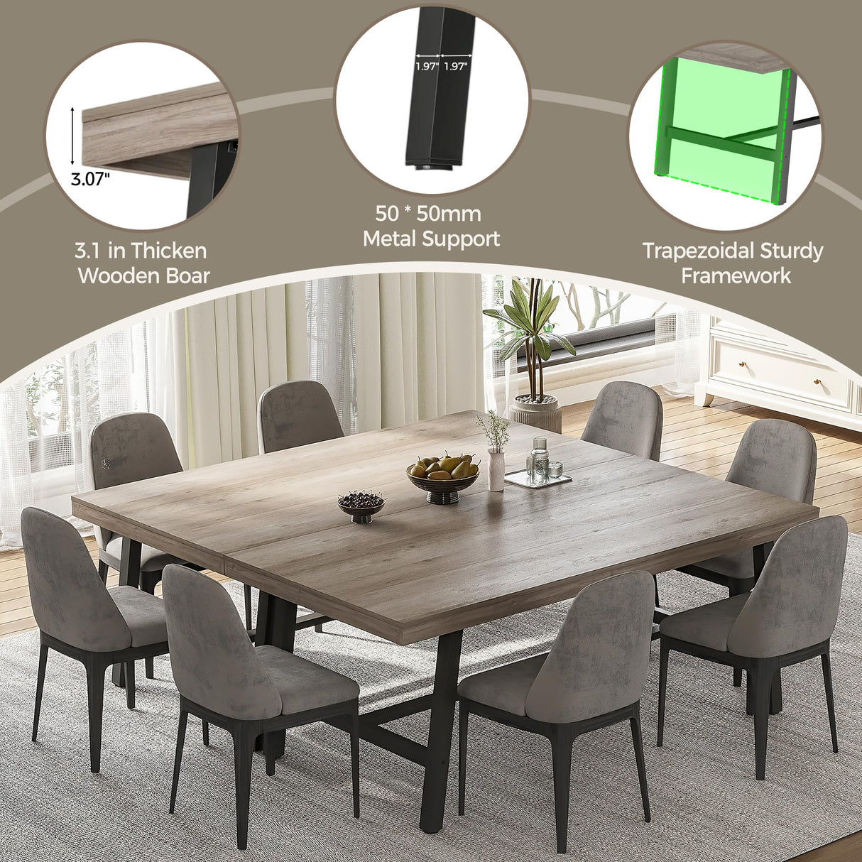 IDEALHOUSE 70 Inch Farmhouse Dining Table for 6 to 8, Large Rectangular Dinner Table for Dining Room, Home Office, Living Room, Gray IDEALHOUSE