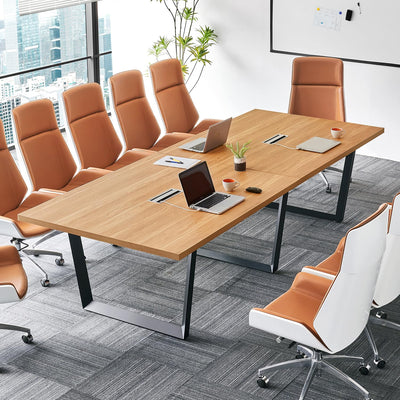 ahliss Sturdy Conference Table with Cable Management Grommets Modern Rectangle Office Meeting Table with Wood Tabletop and Metal Frame & Legs- Easy Assembly Boardroom Table (Natural, 10 Foot)