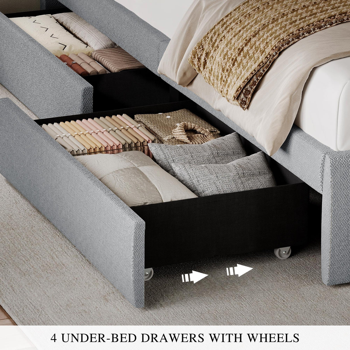 YITAHOME King Size Bed Frame with Adjustable Headboard, 4 Storage Drawers and Charging Station, Linen Upholstered Bed Frame with Button Tufted, No Box Spring Needed, Fast Assembly, Noise-Free, Grey YITAHOME