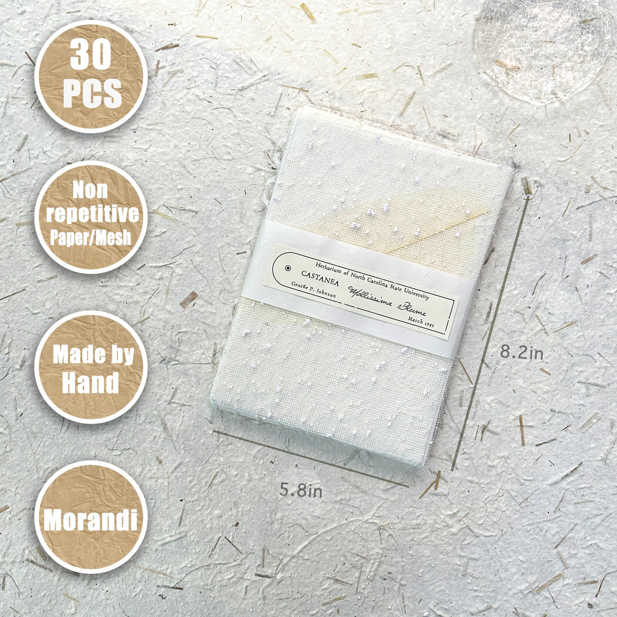 Aromoty 30 sheets A5 Large Textured Scrapbook Paper&Mesh Fabric set - Handmade Craft Mulberry Special Paper Mix for Scrapbooking Junk Journaling Supplies Card DIY Materials Collage, 5.8x8.2 Inches Aromoty