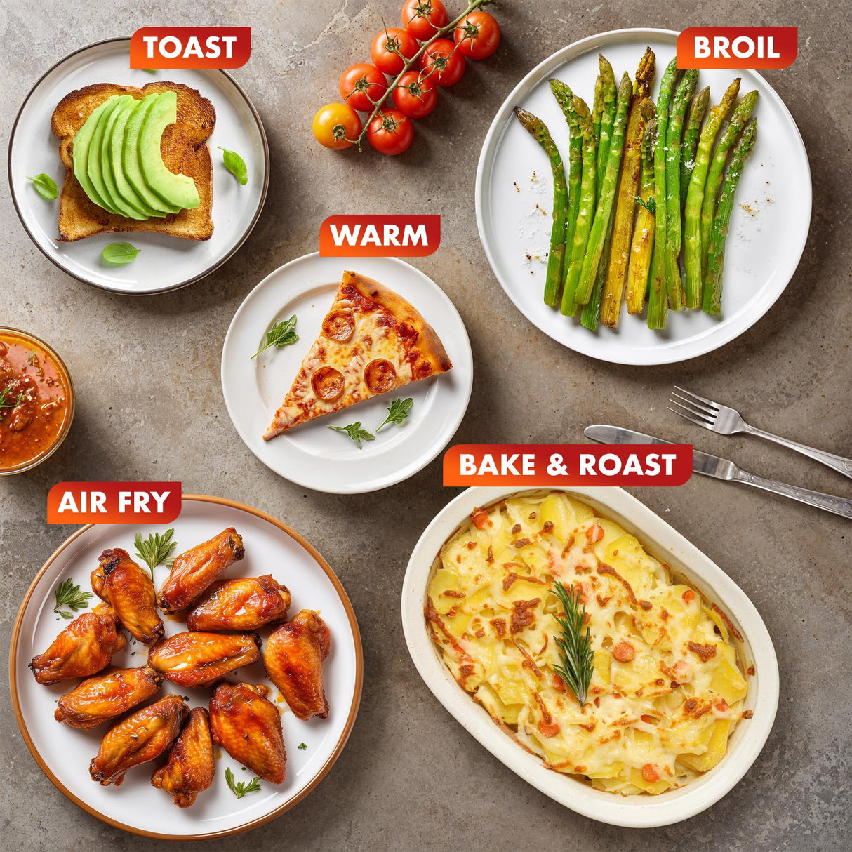 Elite Gourmet ETO-4510M French Door 47.5Qt, 18-Slice Convection Oven 4-Control Knobs, Bake Broil Toast Rotisserie Keep Warm, Includes 2 x 14" Pizza Racks, Stainless Steel Elite Gourmet