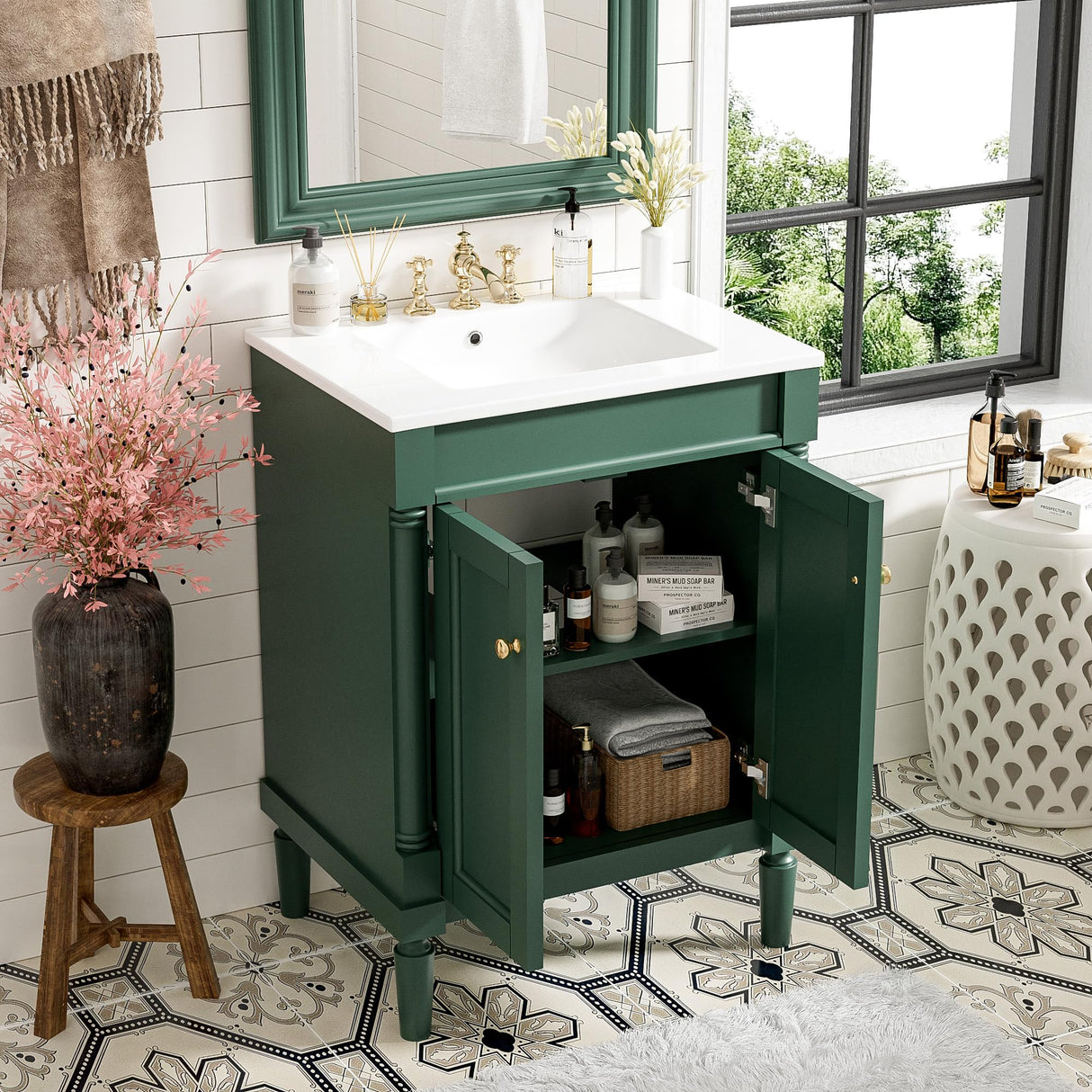 Virubi 24 Inch Bathroom Vanity with Single Sink Combo Set, Modern Bathroom Storage Cabinet with Double Soft Closing Doors, Solid Wood Frame Bathroom Vanities. Virubi