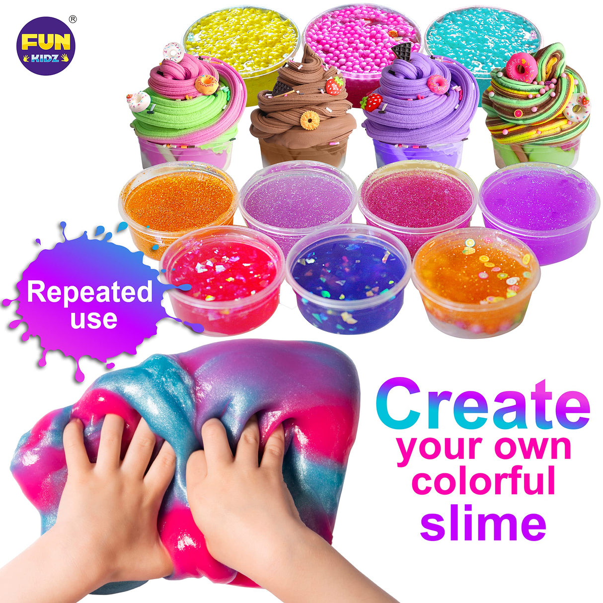 33 Cups Jumbo Slime Kit for Kids, FunKidz Premade Ultimate Slime Pack to DIY Soft, Cloud, Clear, Butter, Glitter, Glow in Dark Slime Making Kits Super Slime Party Favors Gift Toys for Girls and Boys FUN KIDZ