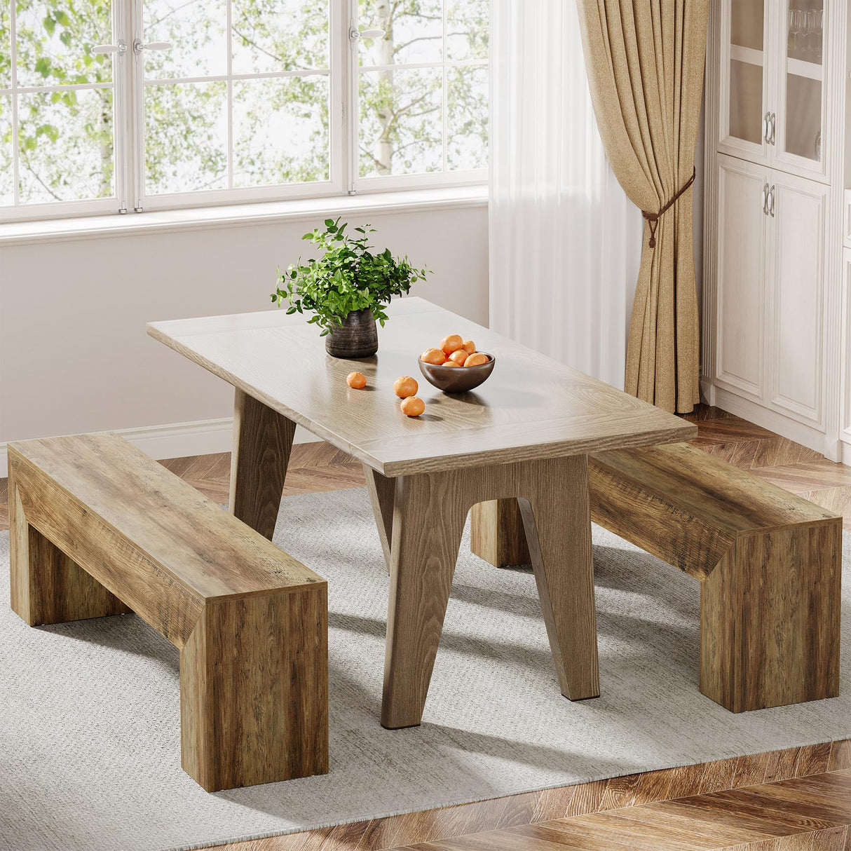 Tribesigns 47'' Wooden Entryway Bench, Farmhouse Entry Bench Seat, Indoor End of Bed Bench with Storage Capability for Living Room, Bedroom, Hallway, Easy Assembly, Oak Brown Tribesigns