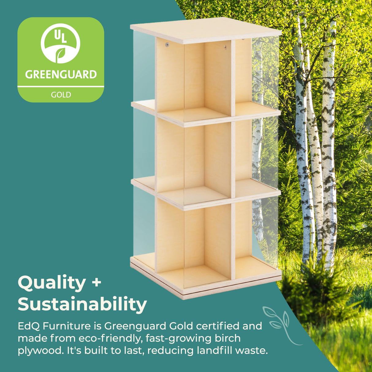 Guidecraft EdQ Kids Rotating Bookshelf: Natural Wood Revolving Bookcase - 360 Degree Spinning Book Shelf Tower with Acrylic Montessori Storage for Classroom, Bedroom and Playroom | Toy Organizer Guidecraft