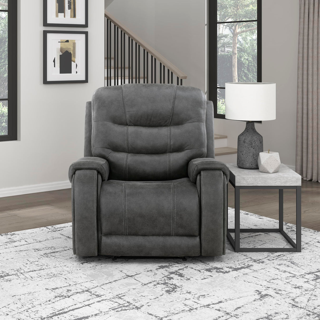 Lexicon Manual Recliner Chair, Home Theater Seating Recliner Armchair, Polished Microfiber Wall Hugger Manual Reclining Sofa Chair for Living Room/Office/Apartment, Dark Gray Lexicon