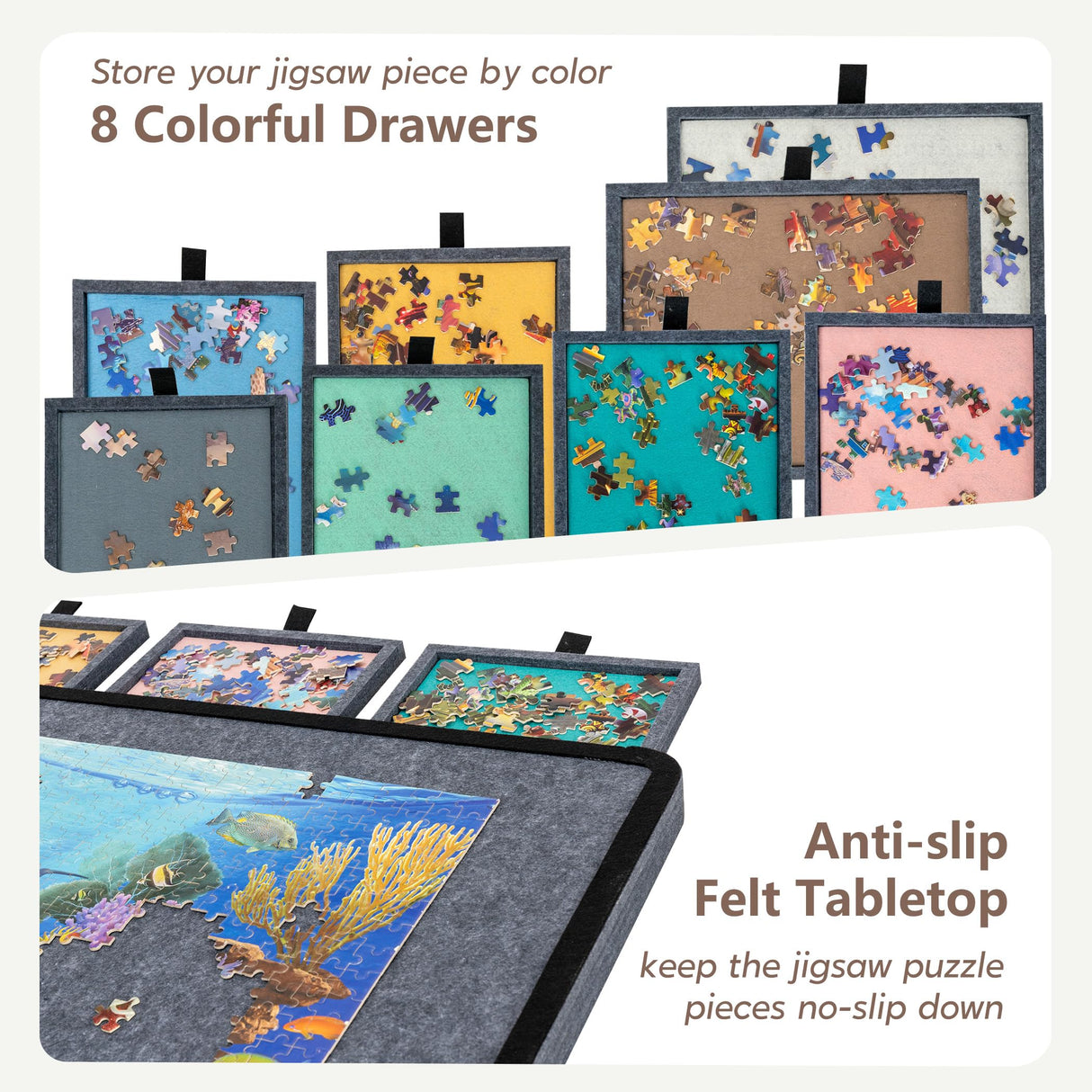 Becko US Tilting Puzzle Board with 2-in-1 Designed Stand & Cover, Lightweight Felt Storage Case with 8 Drawers for Adults, Portable Jigsaw Puzzle Table for Games Up to 1500 Pieces