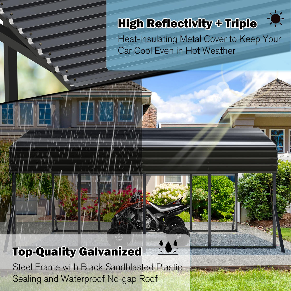 AirWire Carport Canopy 12’X20’ Heavy Duty Car Port Galvanized Steel Roof, Reinforced Stable Triangle Frame for Snowy Windy Metal Carports Enhanced Base Car Tent for Car,RV,Pickup,Boat,Truck,Tractor AirWire