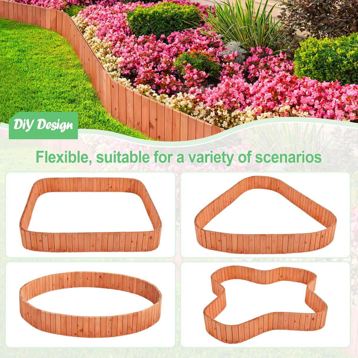 Yaheetech Wood Garden Fence,6pcs Outdoor Wooden Landscape Edging Flexible No Dig Decorative Border for Spring Yard Patio Pathway Courtyard Maintenance,Brown-178in Yaheetech