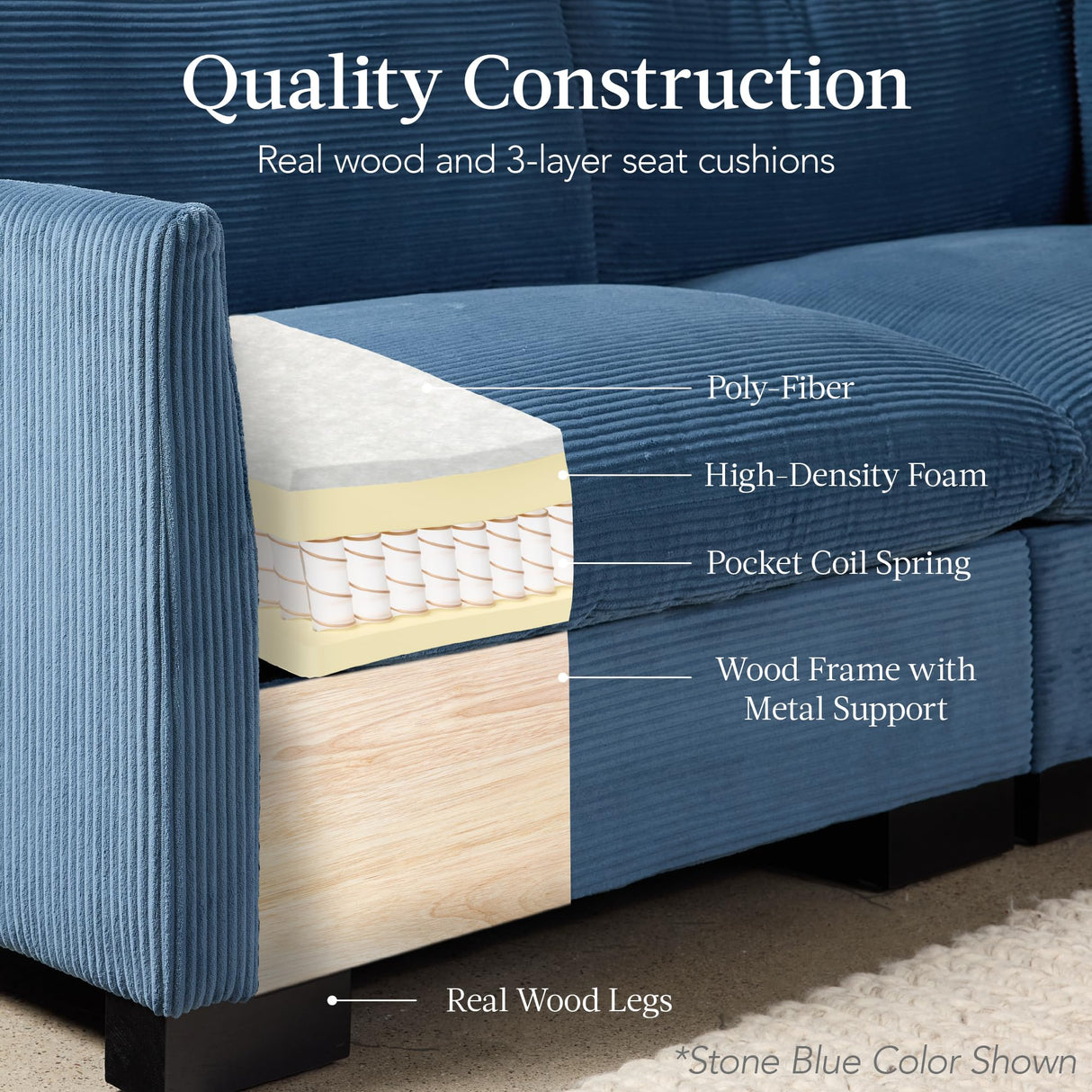 Best Choice Products 82in Modular Cloud Pillowtop Loveseat Sofa, Deep Seat Sectional Couch w/Storage Ottoman, Plush Corduroy Fabric, Real Wood Frame and Legs – Gray Best Choice Products