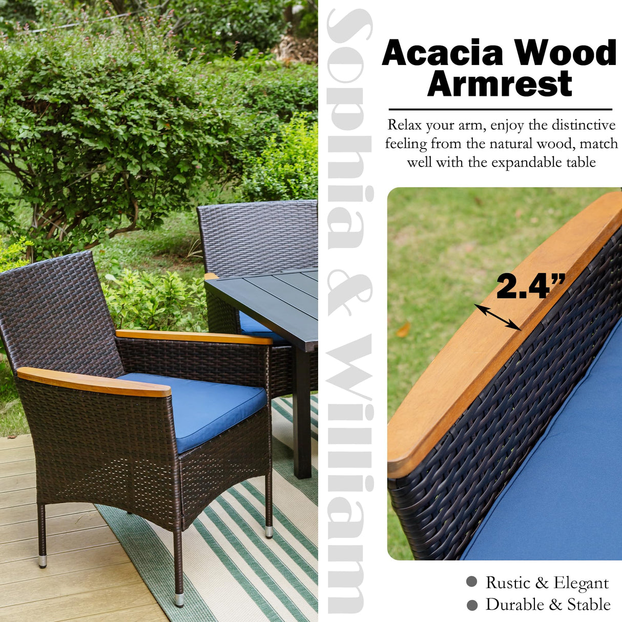 Sophia & William 9 Pieces Expandable Outdoor Dining Set for 8 People, Extendable Patio Dining Set with Metal Patio Table and 8 Rattan Chairs, Large Outdoor Dining Furniture Set for Porch Garden Sophia & William