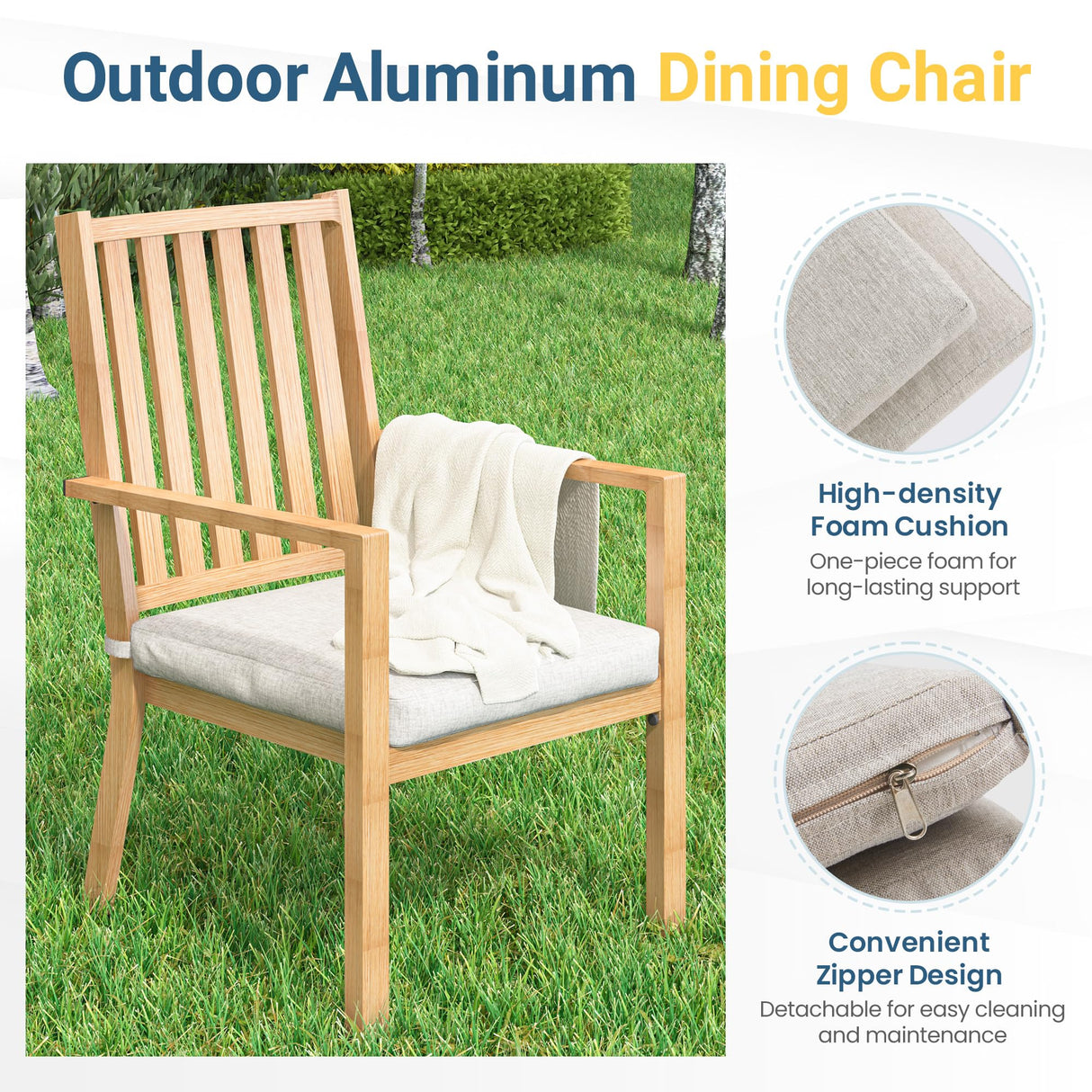 Wisteria Lane Aluminum 6 Pieces Patio Dining Sets, Outdoor Dining Table with 4 Chairs and Bench, Outdoor Patio Dining Furniture Set with Removable Cushion for Lawn, Garden, Backyard, Brown Wisteria Lane