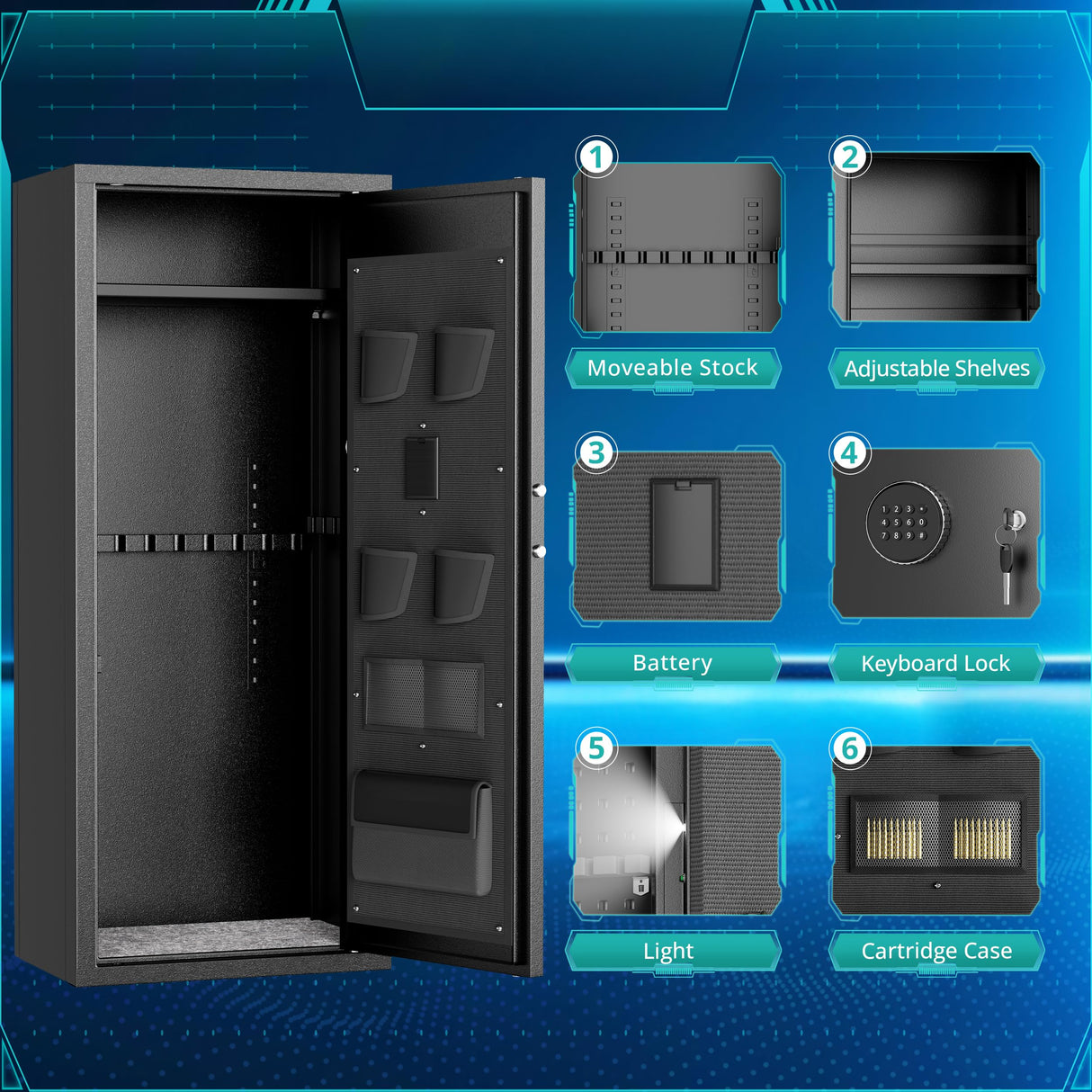 SUNCROWN 10-12 Gun Safe, Rifle and Pistol Home Safe, Large Rifle Safe, Digital Keyboard Gun Cabinet with Pistol Bag and 3 Adjustable Brackets for Home Use, Black SUNCROWN