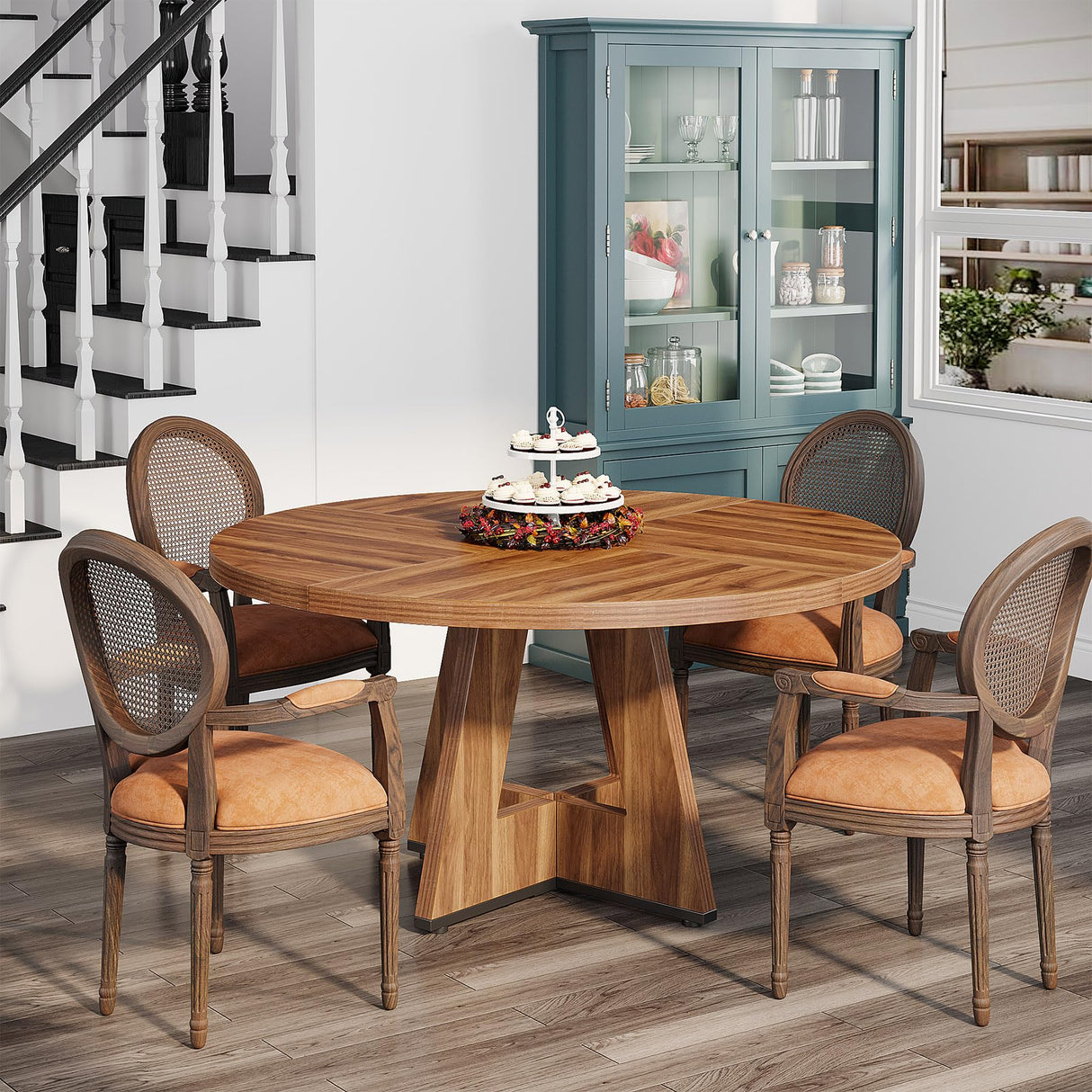 Tribesigns Round Dining Table for 4, 47 Inch Farmhouse Kitchen Table Small Dinner Table Wood Kitchen Dinning Table for Dining Room Kitchen,Living Room (Chairs Not Included) Tribesigns