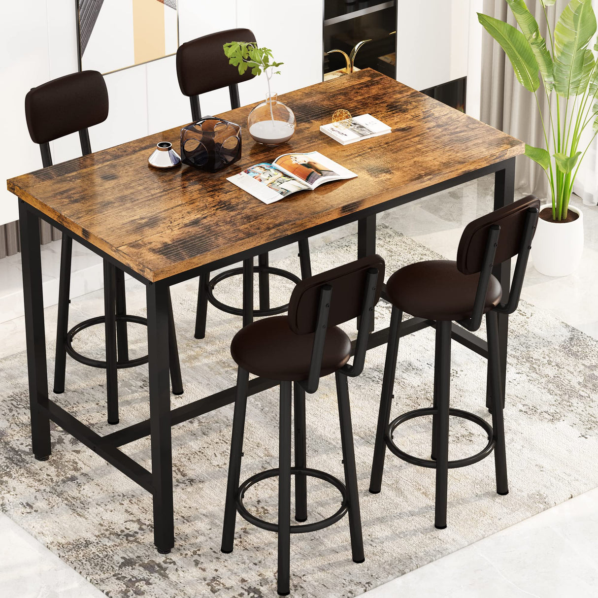 AWQM Space-Saving Faux Wooden Dining Set with 8 PU Upholstered Chairs for Modern Living AWQM